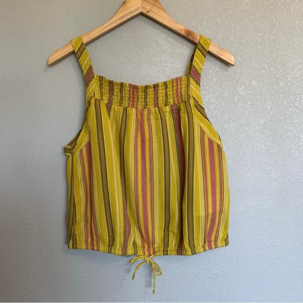 Prana Size Medium Yellow Pink Stripe Sleeveless Tank Top Organic Cotton NWT